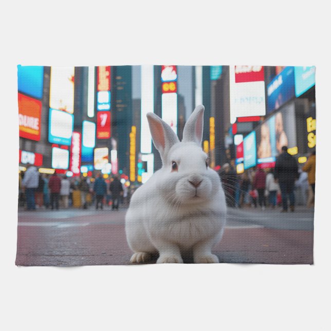 Vit kanin i Times Square Kökshandduk (Horisontell)