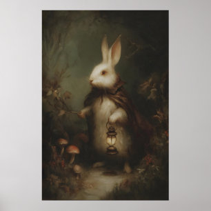 Vit kanin i väst med fickur, gotik poster
