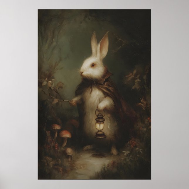 Vit kanin i väst med fickur, gotik poster (Framsidan)