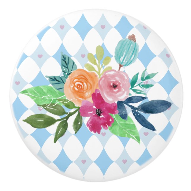 Vit kanin i Wonderland Blue diamonds Knopp (Framsidan)