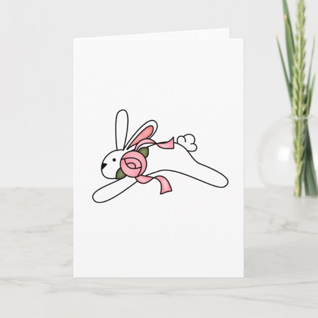 Vit kanin med Rosa Ribbon Tshirts och gåvor Helgkort (Framsida)