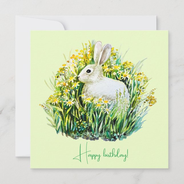 Vit kanin och blommor kort (Framsida)