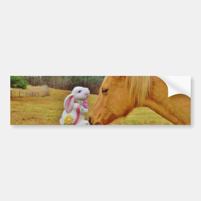 Vit kanin och Gult Horse Bildekal (Framsidan)