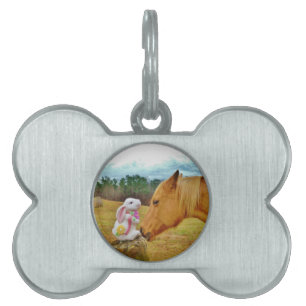 Vit kanin och Gult Horse ID-bricka Husdjur