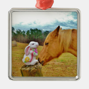 Vit kanin och Gult Horse Julgransprydnad Metall