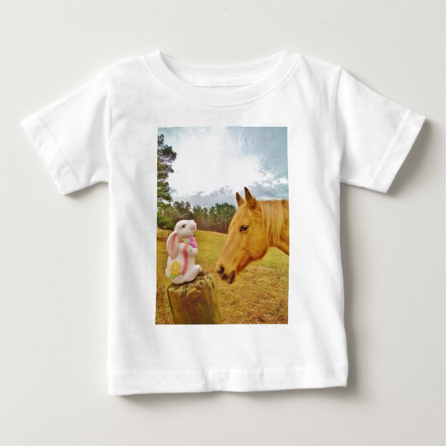 Vit kanin och Gult Horse T Shirt (Framsida)