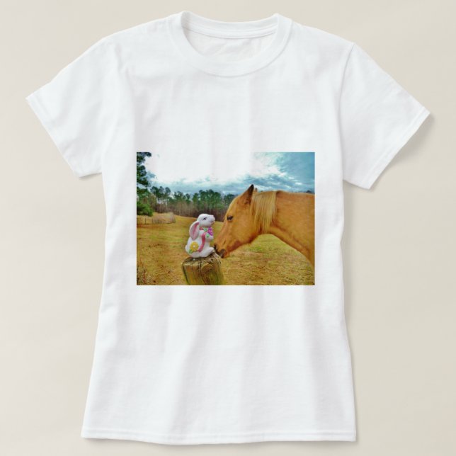 Vit kanin och Gult Horse T Shirt (Design framsida)