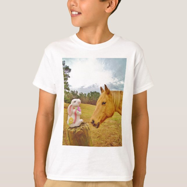Vit kanin och Gult Horse Tee Shirt (Framsida)