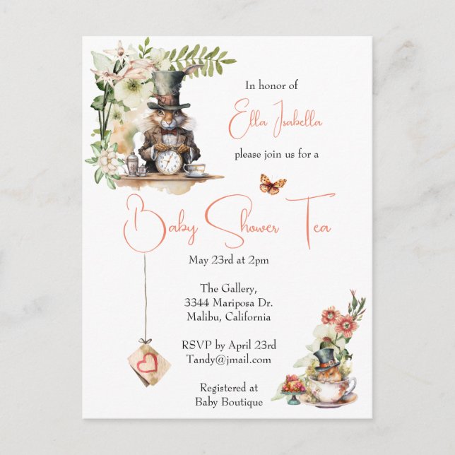 Vit kanin och Viktorian Tekopp Mouse Vykort (Framsida)