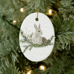 Vit kanin på en Snowy Day Ornament