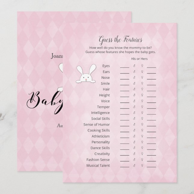 Vit kanin Rosa Argyle Gissa Funktionerna Spel Inbjudningar (Fram/baksida)