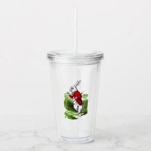 Vit kanin tittar vid klockan. Illustration Take Away Mugg