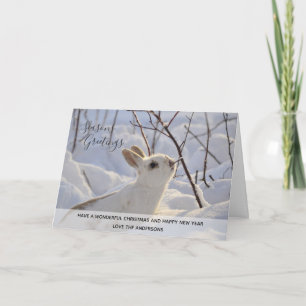 Vit kanin Winter Snö Julafton Photo Personlig Helgkort