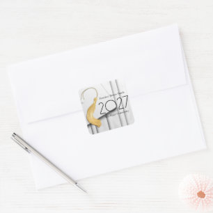 Vit kapsyl med Guld Tassel Square Sticker Fyrkantigt Klistermärke