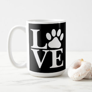 Vit KÄRlek Ord Hund Tassavtryck På Svart Bakgrund Kaffemugg