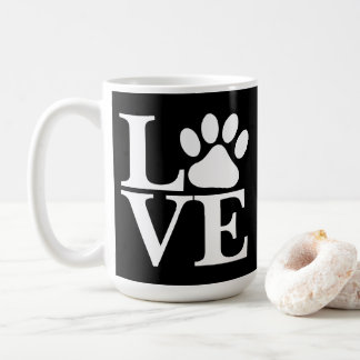 Vit KÄRlek Ord Hund Tassavtryck På Svart Bakgrund Kaffemugg
