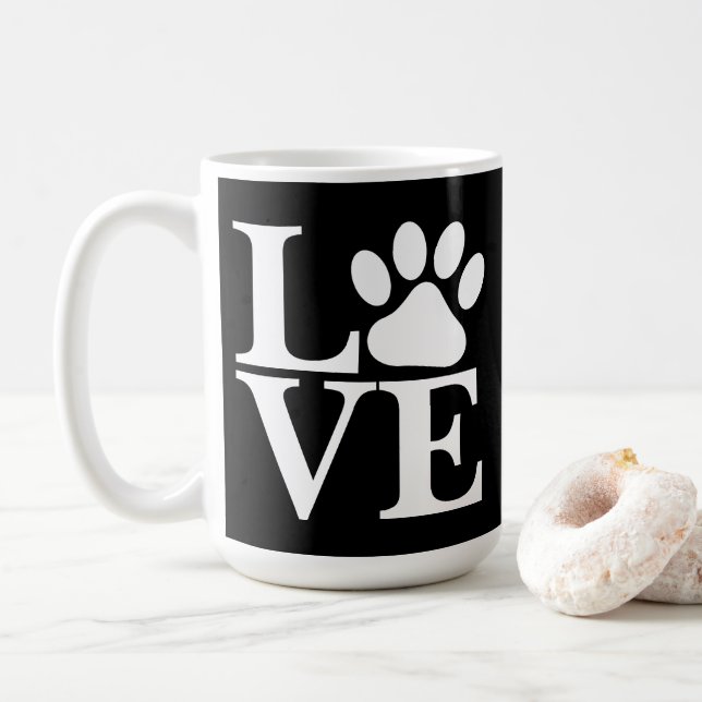 Vit KÄRlek Ord Hund Tassavtryck På Svart Bakgrund Kaffemugg (Med munk)
