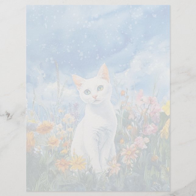 Vit katt - 8,5 tum x 11 tum Lakan (Framsida)