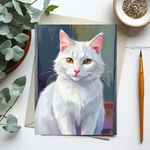 Vit katt Akvarell Katt Djur Måleri Vykort