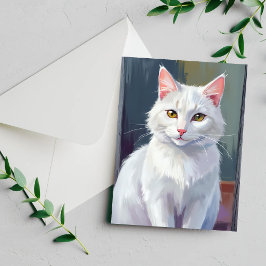 Vit katt | Akvarell Katt Djur Målnings Kort