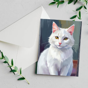 Vit katt Akvarell Katt Djur Målnings Kort