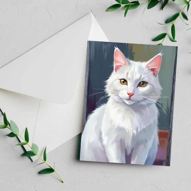 Vit katt | Akvarell Katt Djur Målnings Kort (Skapare uppladdad)