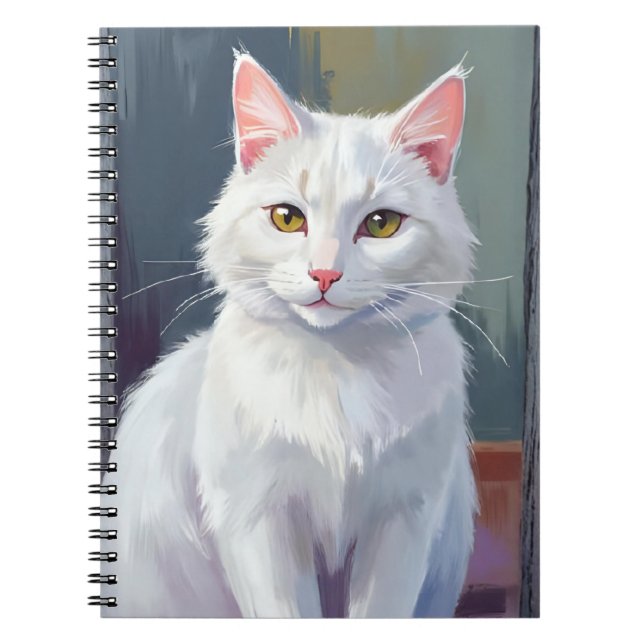 Vit katt | Akvarell Katt Husdjur Målning Anteckningsbok (Framsidan)