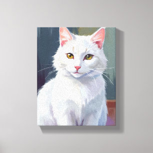 Vit katt Akvarell Katt Husdjur Målning Canvastryck