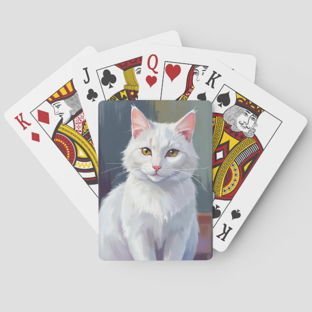 Vit katt | Akvarell Katt Husdjur Målning Casinokort (Baksidan)