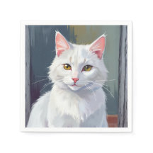 Vit katt | Akvarell Katt Husdjur Målning