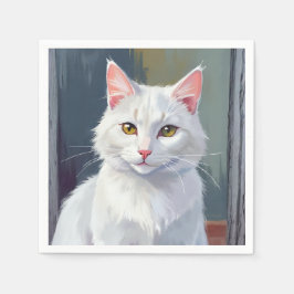 Vit katt | Akvarell Katt Husdjur Målning Pappersservett