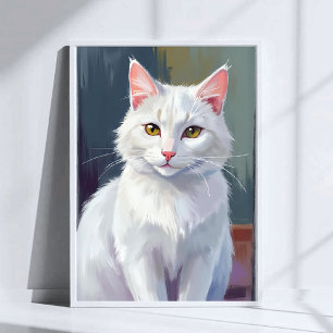 Vit katt Akvariefärg Katt Djur Måleri Poster