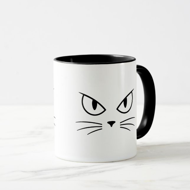 Vit katt ansikte skarpa ögon mugg (Framsida höger)