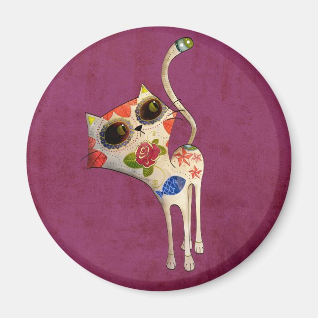Vit katt av Day of the dead Magnet (Framsidan)