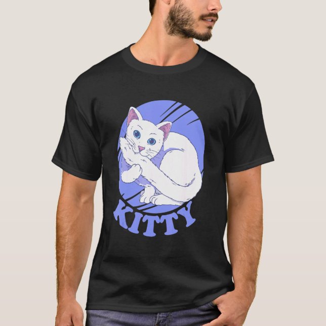Vit katt bits svans t shirt (Framsida)