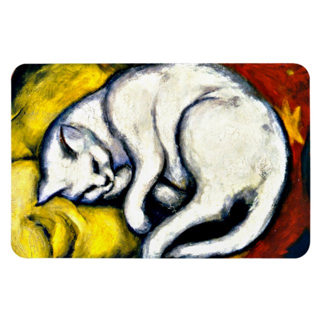 Vit katt, bra konsmålning magnet (Horisontell)