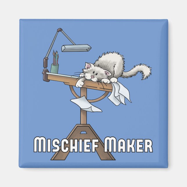 Vit katt busmaker magnet (Framsidan)