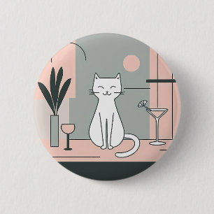 vit katt Cocktailparty katter retro stil Knapp