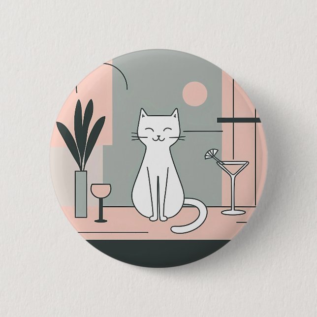 vit katt Cocktailparty katter retro stil Knapp (Framsida)