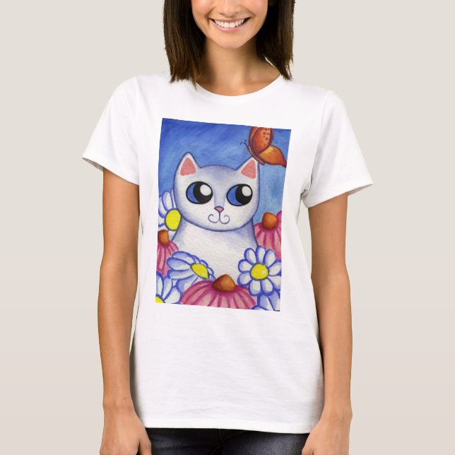 Vit Katt Daisy T-Shirt (Framsida)