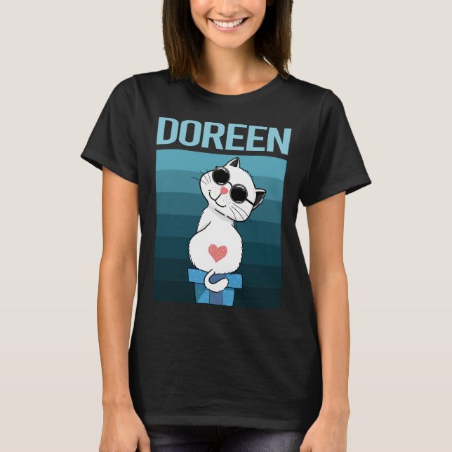 Vit katt - Doreen Namn T Shirt (Framsida)