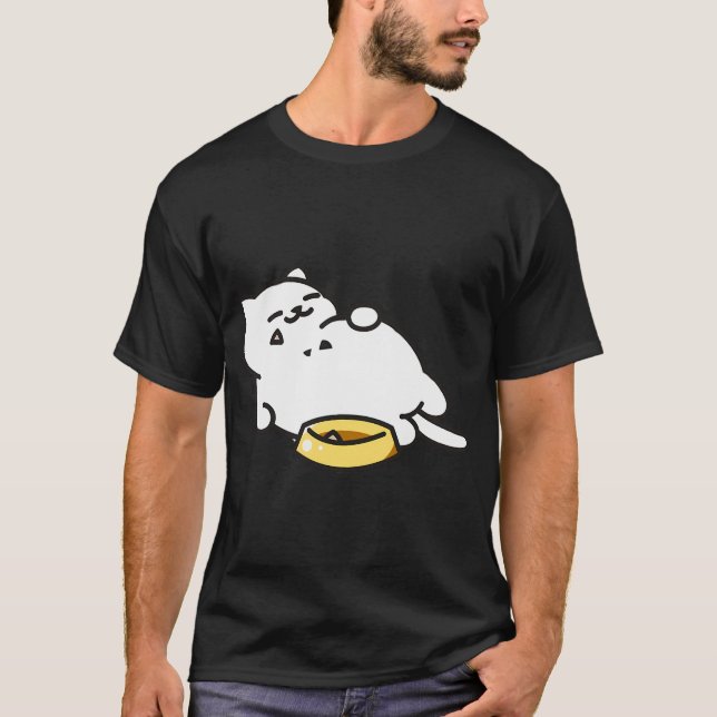 Vit katt full av mat t shirt (Framsida)
