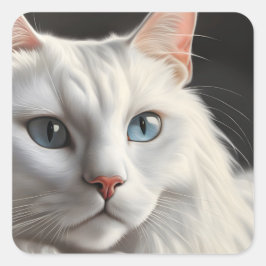 Vit Katt Fyrkantigt Klistermärke