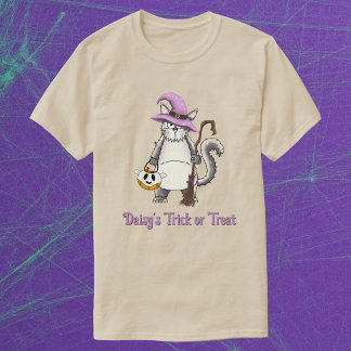 Vit Katt Häxa Whimsical Halloween Godis Unisex T Shirt
