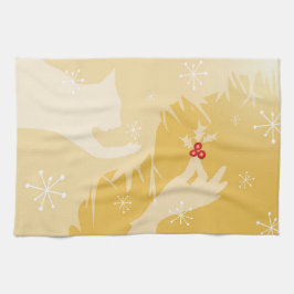 Vit Katt & Holly, guld, teduva Kökshandduk