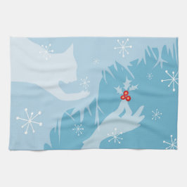 Vit Katt & Holly, isblått, tehandduk Kökshandduk