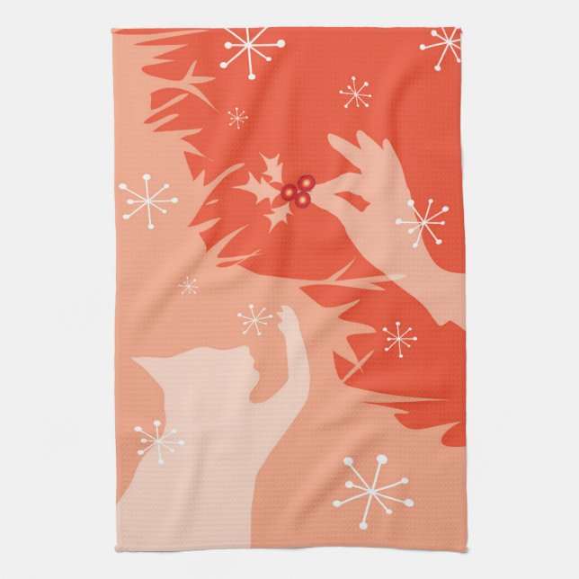 Vit Katt & Holly, vattenmelon, tehandduk Kökshandduk (Vertikal)