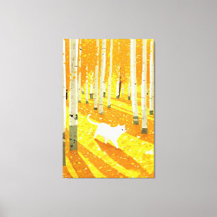 Vit Katt i Aspen Forest Illustration Art Canvastryck