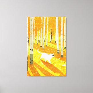 Vit Katt i Aspen Forest Illustration Art Canvastryck