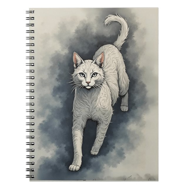 Vit katt i en kinesisk tuschteckning stil anteckningsbok (Framsidan)